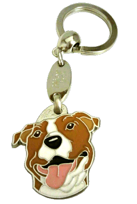 AMERICAN STAFFORDSHIRE TERRIER WH/BR <br> (keyring, engraving included)